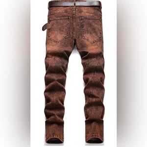 NWT Men's Biker Moto Washed Distressed Slim Fit Straight Jeans, Denim, Red/Pink